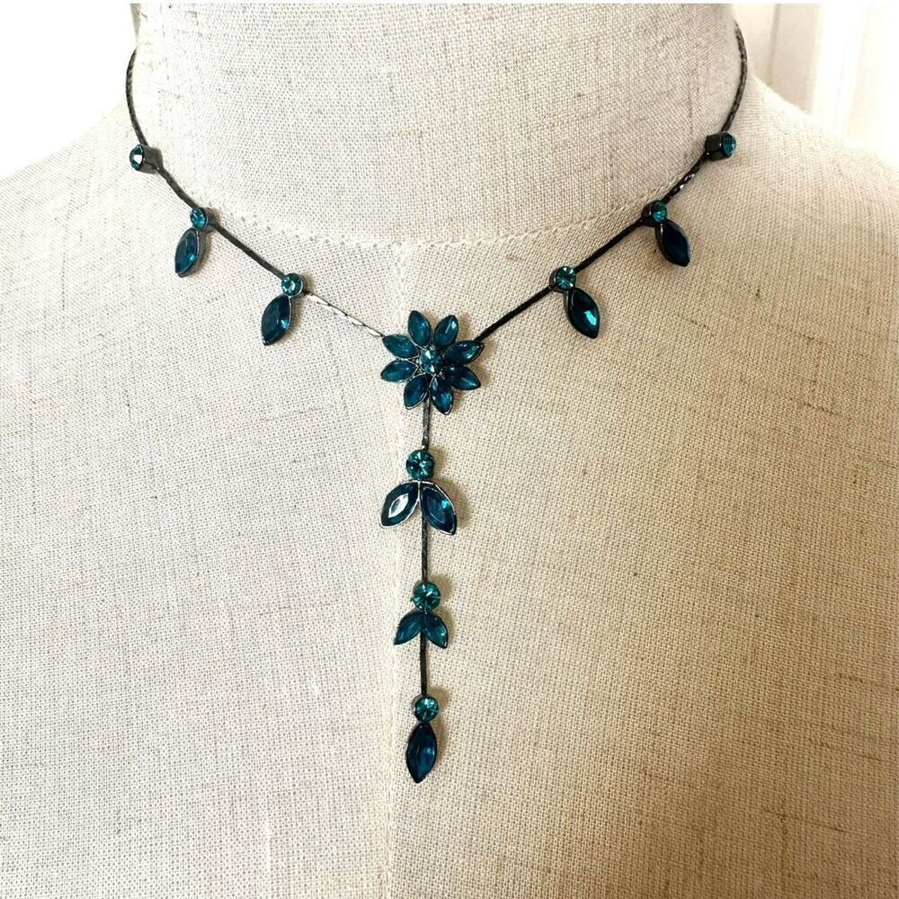 Park Lane blue rhinestone floral necklace